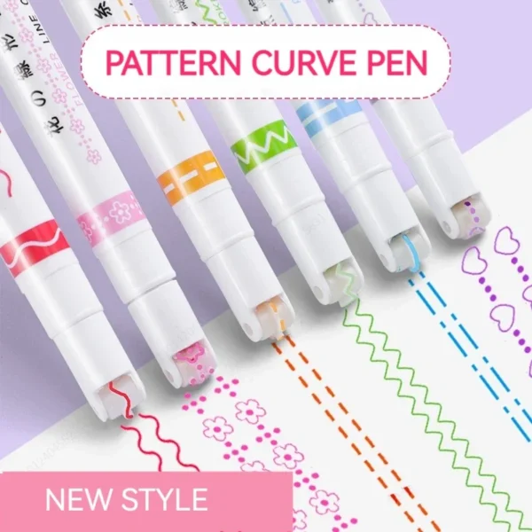 6Pcs/Set Flower Line Shape Highlighter Pen Roller Tip